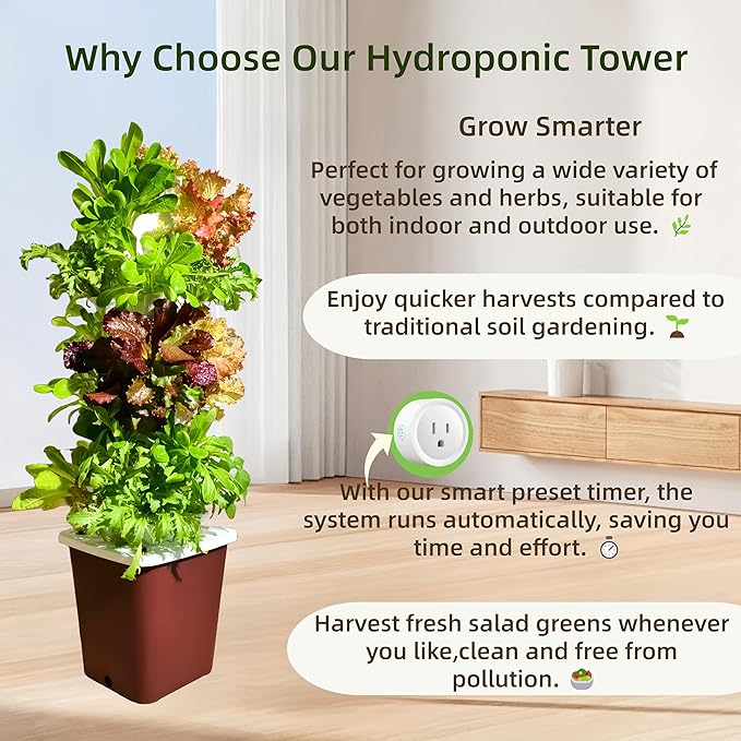 Hydroponics Tower Growing System Kit Vertical Garden Indoor Outdoor Up to 35 plantsLettuce Grow Tower &amp Timer Smart Indoor Growing System for Kitchen Balcony Apartment Herbs &amp Vegetables