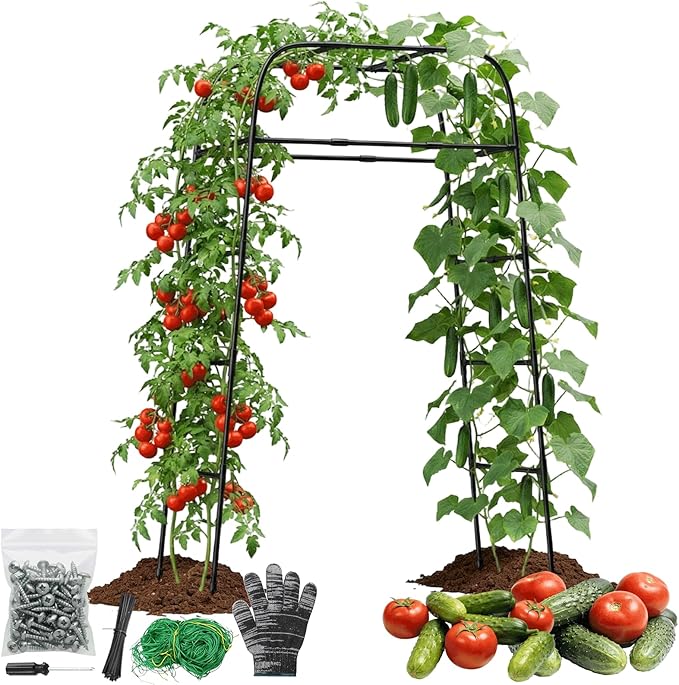 Garden Arch Trellis for Climbing Plants 83 High Metal Cucumber Trellis &amp Tomato Cage Rustproof Steel Tunnel Support for Squash Pumpkin Vegetables with Screw Fixation (32.3 L x 39.4 W)