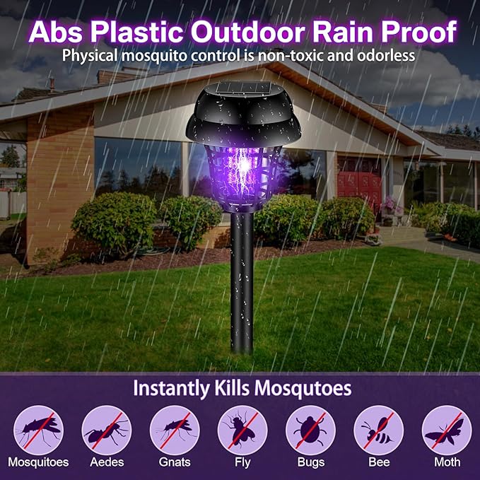 Qualirey 12 Pcs Solar Bug Zapper Outdoor Waterproof Solar Mosquito Zapper Outdoor Solar Powered Mosquito Killer Lamp Mosquito Repellent Lamp for Patio Yard Garden Insect (Purple Light Warm Light)