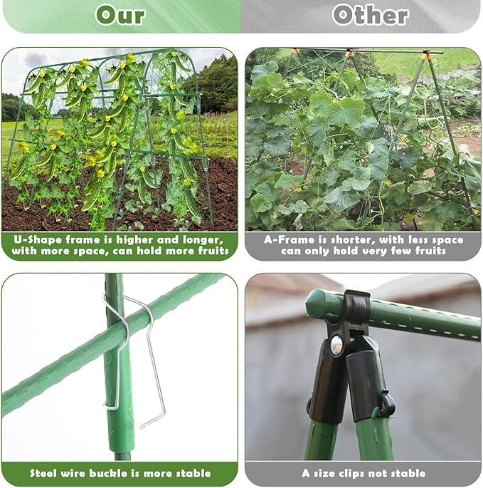 Plant Climbers Cucumber Trellis with Climbing Net &amp Detachable Support Cucumber Trellis for Garden for Towel Gourd Grape Pea Cucumber Tomato(4 Arches(120cm*160cm))