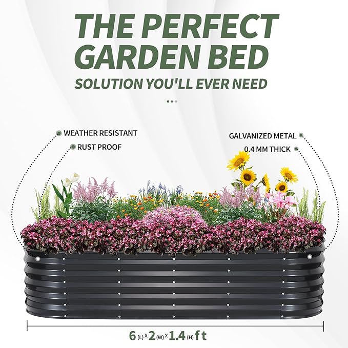 1MORE Raised Garden Bed- Planter Garden Boxes Outdoor Raised Beds for Gardening.6X2X1.4FT(1pcs)-Grey