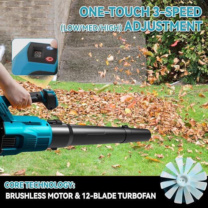 Cordless Leaf Blower Compatible with Makita 18v Battery Brushless Motor 130mph Wind Speed 480cfm Air Volume 3 Speed Adjustment with Dual Nozzles for Yard Snow Dust Leaves Cleaning