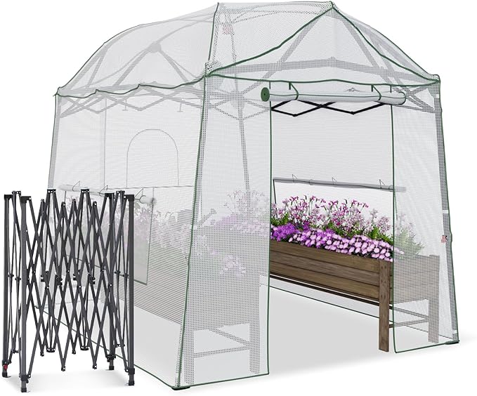 8.5 x 7 x 7 FT Walk-in Greenhouse Portable Pop-up Greenhouse for Indoor Outdoor Plant Garden Green House with Zippered Doors Screen Windows Heavy Duty Frame and Durable PE Cover