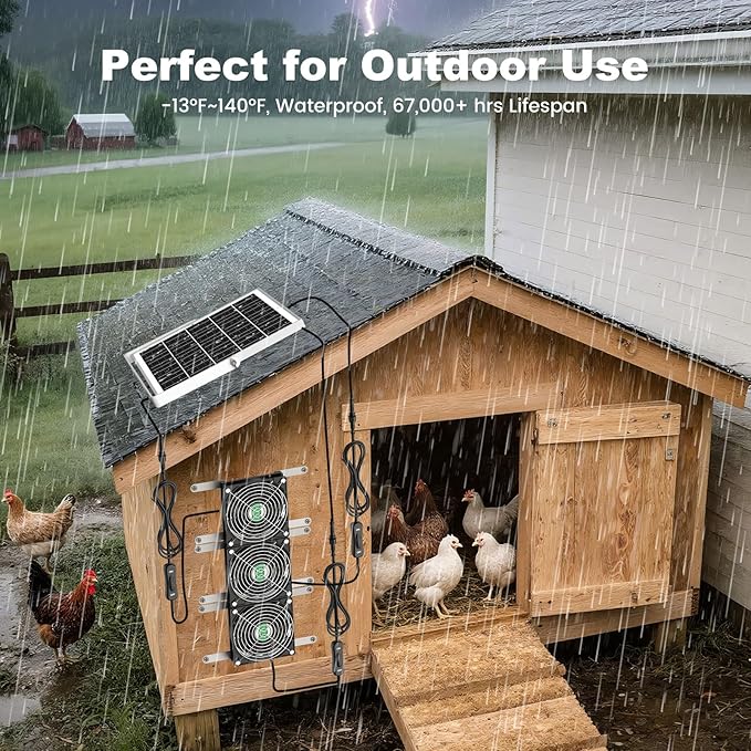 Solar Greenhouse Fan 3 Kit 30W Large Solar Powered Exhaust and Intake Fan Outdoor Waterproof Strong Airflow 16.5ft Cord for Chicken Coop Grow Tent Shed Air Ventilation and Circulation