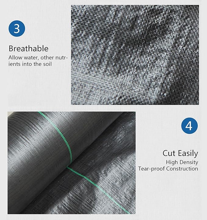 Weed Control Membrane High Tensile Weed Barrier Fabric UV Stabilised Ground Cover Membrane Resistant Weed Matting for Artificial Grass Patios Paths Flower Beds(1.5 * 100m)