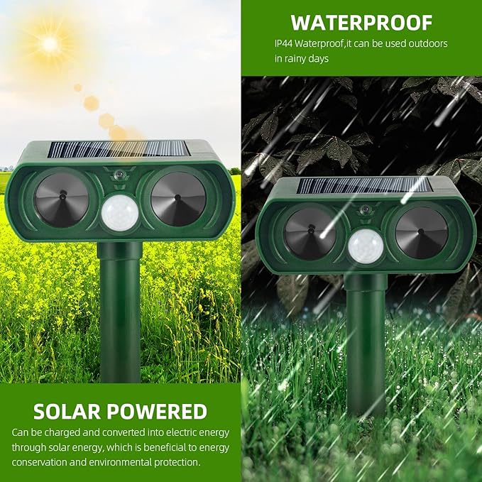 4 Pack Solar Ultrasonic Animal Repellent Outdoor Deer Repellent Devices Waterproof with Motion Sensor CatSquirrelDeerDogRaccoonSkunkRabbitCoyote Deterrent for Yard Garden Deterrent Device
