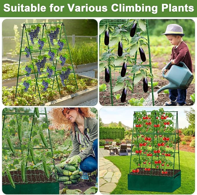 Cucumber Trellis for Garden 34 X 47 Inches A Frame Gardening Trellis with Fabric Raised Garden Bed Climbing Net and Plant Support Clips for Climbing Plants