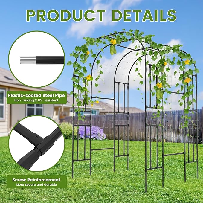 Tall Garden Arch Trellis for Climbing Plants Outdoor 87in Tall Metal Plant Support Cucumber Trellis for Climbing Vine Vegetable/Fruit/Flower Outdoor Yard Lawn Garden Arch Tunnel Trellis