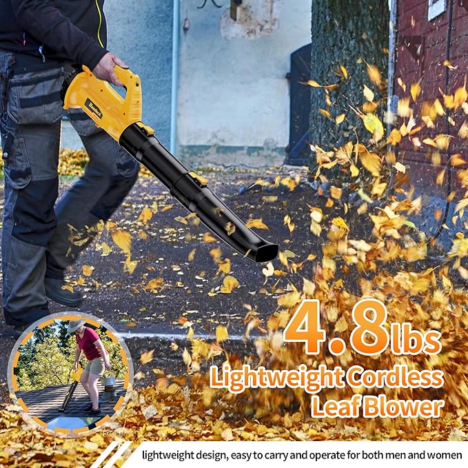 Leaf Blower Cordless with 4.0Ah Battery and Charger 6 Speed Mode 250MPH High Speed Lightweight Electric Leaf Blowers Cordless for Lawn Care Patio Garden Cleaning and Dust