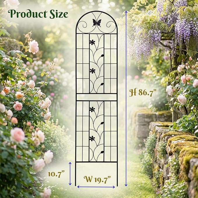 2 Pack Garden Trellis for Climbing Plants (86.7 H x 19.7 W) - Sturdy Rustproof Galvanized Metal with Powder Coating Outdoor Plant Support &amp Garden Screen/Corner for Roses Ivy Vines (Black)