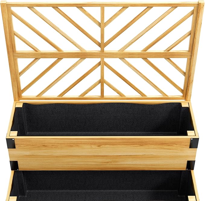 Outsunny Raised Garden Bed with Trellis 2 Tier Wooden Elevated Planter Box with Legs and Metal Corners for Vegetables Flowers Herbs Natural