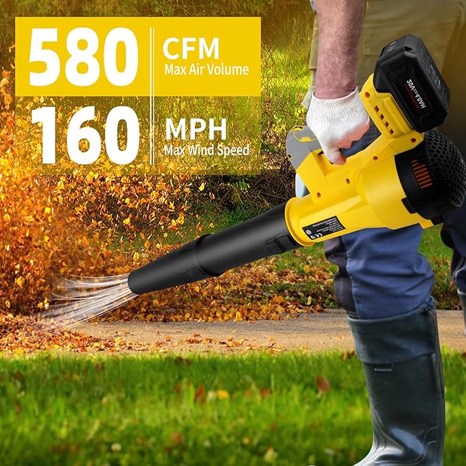 Leaf Blower Cordless 6 Speed Levels Electric Leaf Blower with 2 x 4.0Ah Batteries and Charger 580CFM &amp 160MPH 4.3 lbs Lightweight for Lawn Care Yard Garage Blowing Leaves Dust or Snow