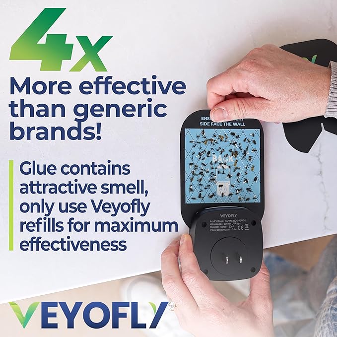 VEYOFLY Fly Trap Indoor Fruit Fly Traps for Indoors (2 Device + 6 Refills) Gnat Traps for House Indoor Fly Catcher Indoor Plug in Light Flying Insect Trap Bug Light Killer Fly Trap