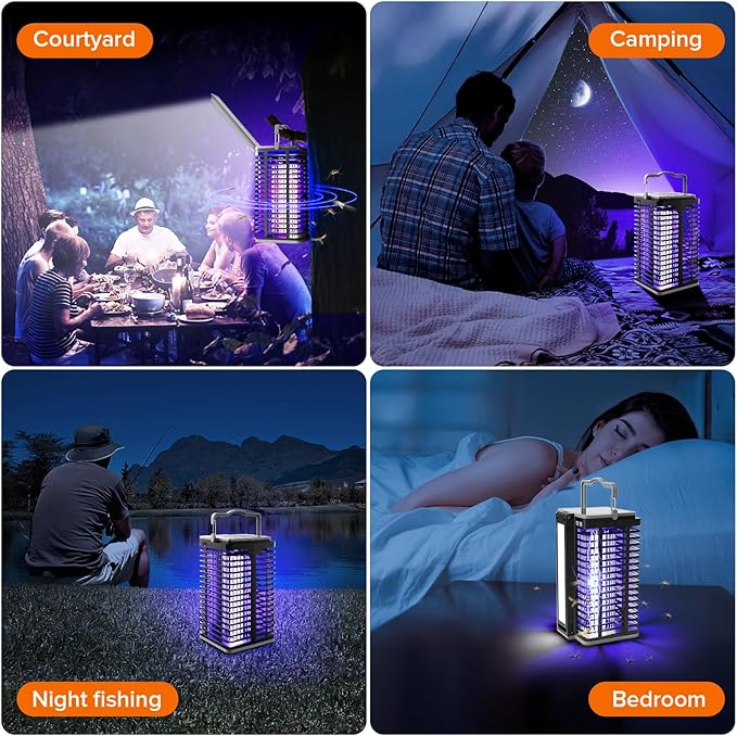 Bug Zapper Outdoor Indoor 4200V Electric Mosquito Zapper with LED Reading Lamp Rechargeable Fly Zapper Waterproof Insect Trap for Home Backyard Garden Patio Camping Black
