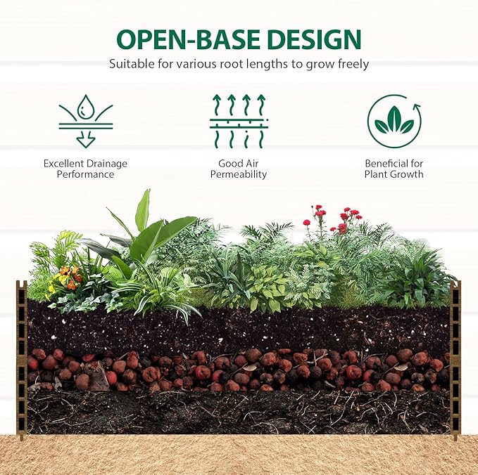 Composite Garden Planter Box with Open Base - Outdoor Raised Bed for Vegetables Flowers and Herbs Durable Eco Friendly Easy to Assemble Low Maintenance