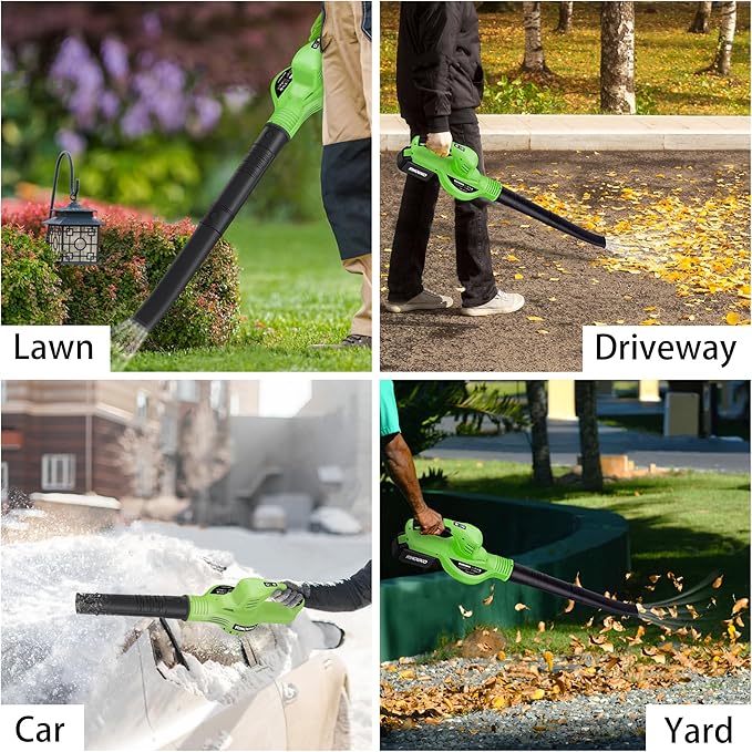 Leaf Blower Cordless 20V Electric Cordless Leaf Blower with 4000mAh Battery and Charger 2 Speed Modes Lightweight Battery Powered Leaf Blowers for Lawn Care Patio Blowing Leaves and Snow