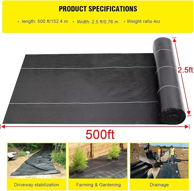 forimo Driveway Fabric 2.5x500 ft Road Fabric Commercial Barrier Fabric Landscape Fabric Heavy Duty 4OZ French Drain Fabric for Erosion ControlLandscape FabricConstruction Projects