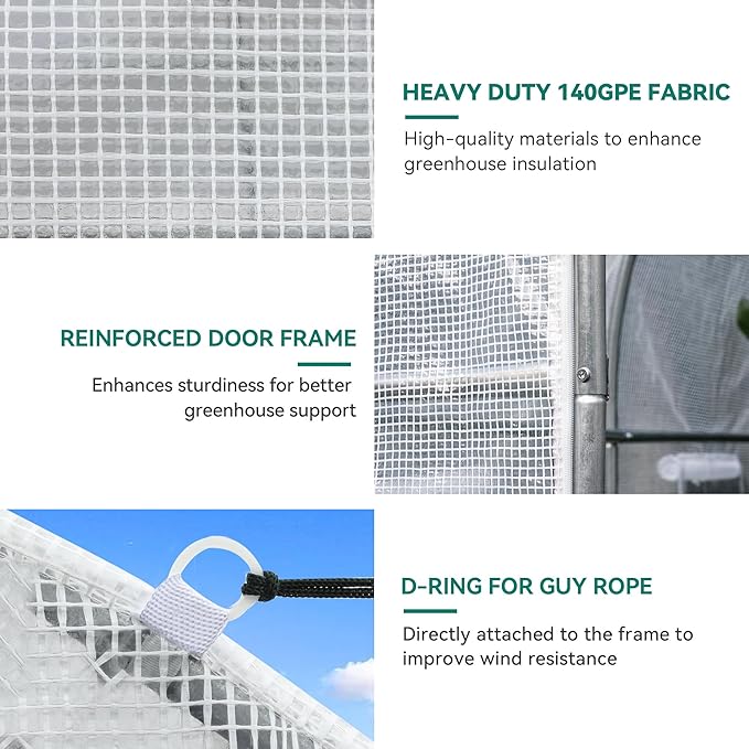 YITAHOME 10x6.5x6.5ft Greenhouses Large Walk-in Green House Heavy Duty Tunnel Green Houses Outdoor Portable Plant Gardening Upgraded Galvanized Steel Frame Zipper Doors 5 Crossbars Garden White