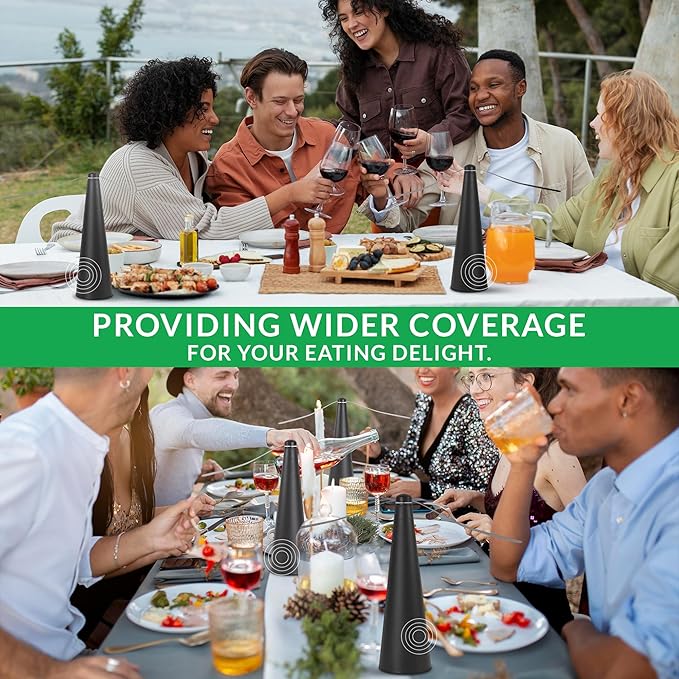 Fly Away Ultra - 2 Pack Rechargeable Outdoor Fly Fans for Tables with Ultrasound Outdoor or Indoor Tabletop use Restaurant Barbeque Events Deter Flies Wasps Bees Moscas and Bugs Hanging Hook.