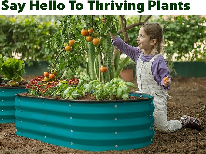 Plant &amp Plot Galvanized Raised Garden Beds Outdoor // 4×2×1 ft (2-Pack) Planter Raised Beds for Gardening Vegetables Flowers (Turquoise) // Large Metal Garden Box