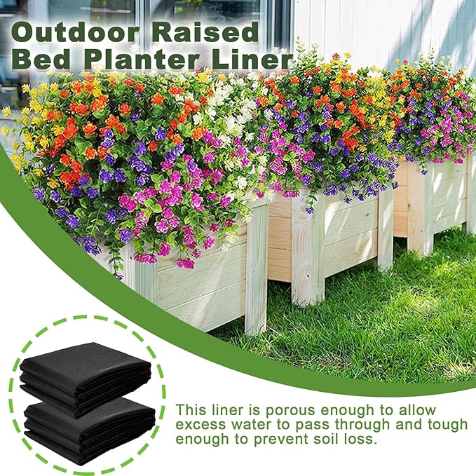 2 Pack Raised Garden Bed Liner Raised Garden Bed Liner Non Woven Fabric Planter Liner for Greenhouse Vegetable Gardening Cuttable Plant Liner with Soil Containment &amp Water Drainage