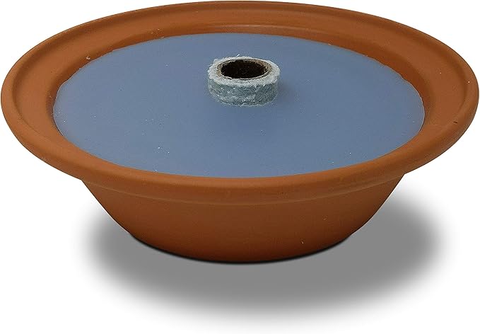 Hyoola 5 Hour Outdoor Firebowl Candle - Unscented Large Flame Wick in Terra Cotta Bowl - Insect and Mosquito Repellent Effect - for Table Patio Yard Camping Outdoors - Blue.