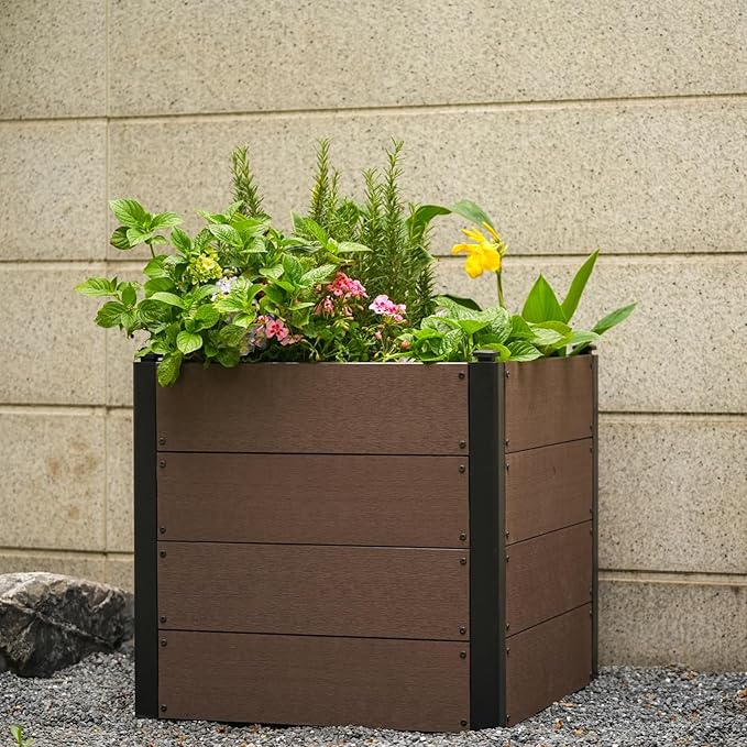 GarveeHome Wood-Look Raised Garden Bed – Large Tall Outdoor Planter Box for Vegetables Herbs Flowers – Durable Composite Deep Root Design for Patio Balcony Backyard