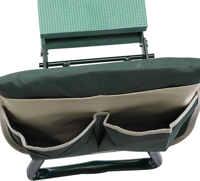 JAXPETY Garden Kneeler and Seat Foldable Gardening Stool Garden Bench with Thick EVA Pad 2 Tool Pouches Portable Kneeler for Gardening Gift for Family Green