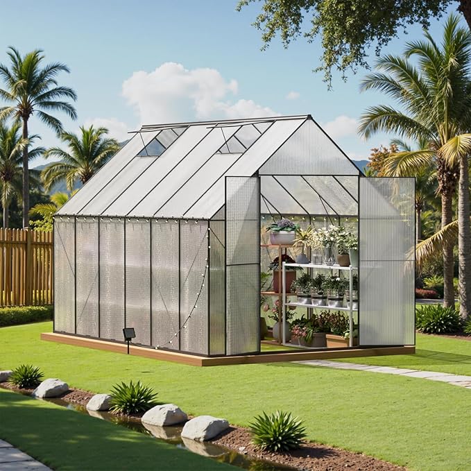 Green House for Outside Greenhouse for Outdoor Walk-in Garden Greenhouses Heavy Duty Polycarbonate Greenhouse Backyard Green Houses8x12