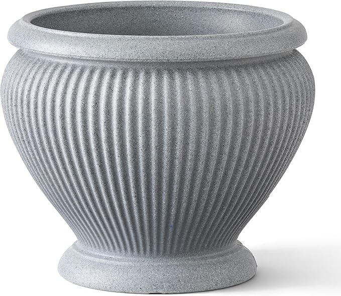 ARBORA 18 Cannes Urn Polyresin Indoor and Outdoor Planter with Stone Blend Concrete Gray Finish - Durable Weatherproof Lightweight Large Plant Pot for Patio Garden Deck Entryway