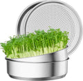 FANHAO 2 Pack Stainless Steel Seed Sprouter Trays Food-Grade Microgreens Growing Tray Soil-Free Cultivation Germination Tray for Indoor or Outdoor Sprouting Seeds Grow Grass Beans (Without Lids)