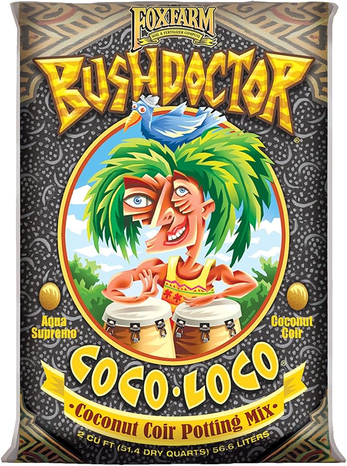 FoxFarm Bush Doctor Coco Loco Potting Mix 2cu ft - Extends Your Watering Schedule Triple-Washed to Reduce Salt Content - Perfect for Cultivating Vigorous Plants