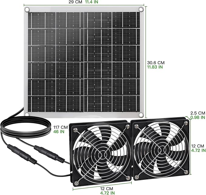 Solar Fan 15W Solar Panel Fan with Two IP67 Waterproof Fan for Small Chicken Coops Greenhouses Sheds Pet Houses Intake or Exhaust air