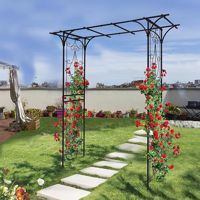Metal Garden Arch Outdoor Garden Trellis for Climbing Plants Wedding Arch for Ceremony Trellis Arch Arbor for Lawn Patio and Backyard 80.3''L x 20.47''W x 81.1''H Black