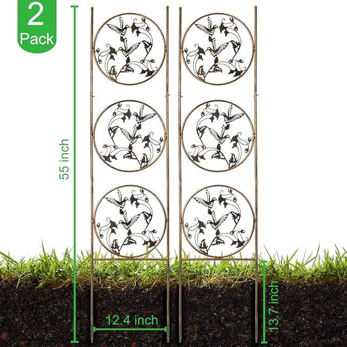 Set of 2 Hummingbird Metal Garden Trellis for Climbing Plants Decorative Vegetables Flowers Vine Trellis for Outdoor Patio 55'' H x 12.4'' W