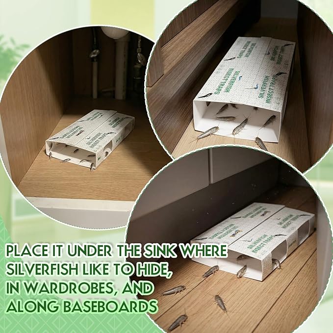 96 Traps Silverfish Traps 48 Sheets Silverfish Killer Indoor Non Toxic Sticky Insect Killer with Dual Color Pattern Lure for Crawling Detachable Use as 96 Small or 48 Large