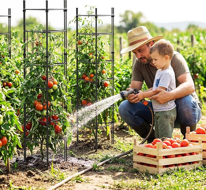 46 Inch Adjustable Metal Tomato Cage for Garden - 3 Pack Panel-Assembled Garden Trellis Flexible Shapes Plant Support Set Rustproof Stackable Trellis for Climbing Plants Outdoor Raised Bed Flowers