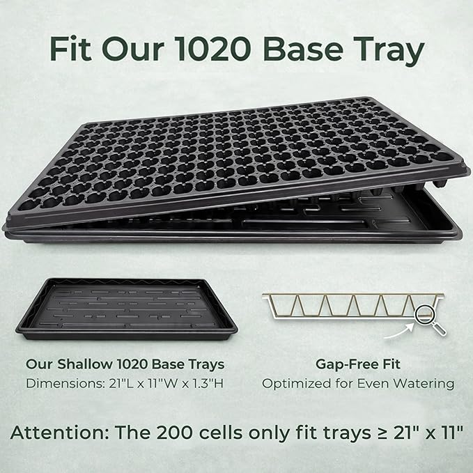 Gardzen 10 Pack 200 Cell Seed Starter Trays 1.5 Deep Plug Tray for Seedlings Durable Seedling Trays with Drainage Holes Fit Standard 1020 Drip Tray