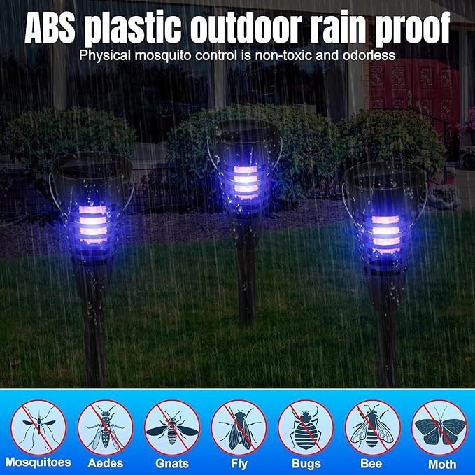 Qualirey 4 Pack Solar Bug Zapper &amp Mosquito Killer Outdoor Waterproof Cone-Shaped LED Light Mosquito Repellent for Patio Garden Yard Camping - Hanging/Insertion Design (White &amp Purple Light