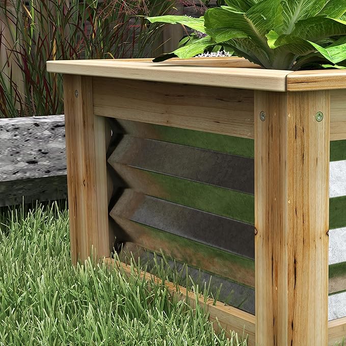 Outsunny Raised Garden Bed Set of 2 Stock Tanks for Growing Flowers Galvanized Metal Reinforced with Wood Planters for Outdoor Plants Herbs and Vegetables