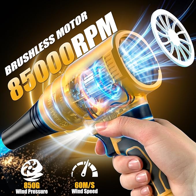 Electric Cordless Leaf Blower Dust Blower for DEWALT 20V Battery 140000 RPM Brushless High-Speed Motor Handheld Jet Fan Air Blower for Patio Cleaning Lawn CareBlowing Leaves and Dust -Tool only