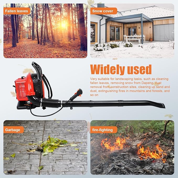 Backpack Gas Powered Leaf Blower 63CC 665CFM 2-Stroke Grass Lawn Blower Air Cooling Gasoline Backpack Grass Blower with Air-Cooled Snow Blower for Garden Care