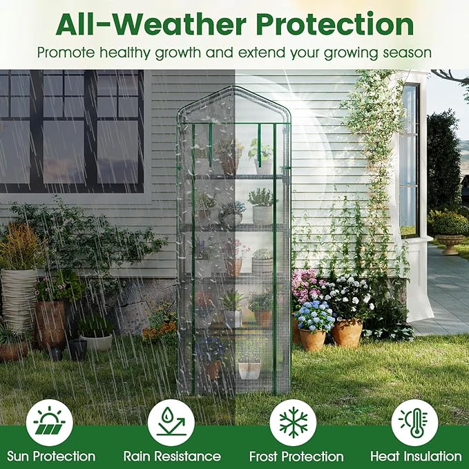 S AFSTAR Portable Greenhouse with Shelves 27 x 19 x 75 Green House with 5 Tiers Mesh Shelves &amp Roll-Up Door Small Greenhouse Mini Growing House Greenhouses for Outdoors Garden Patio Backyard
