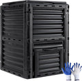 JupiterForce Garden Compost Bin 80 Gallon (300 L) from BPA Free Material Large Composting Bin Outdoor Composter with Gloves Easy Assembling Fast Creation of Fertile Soil Lightweight Black