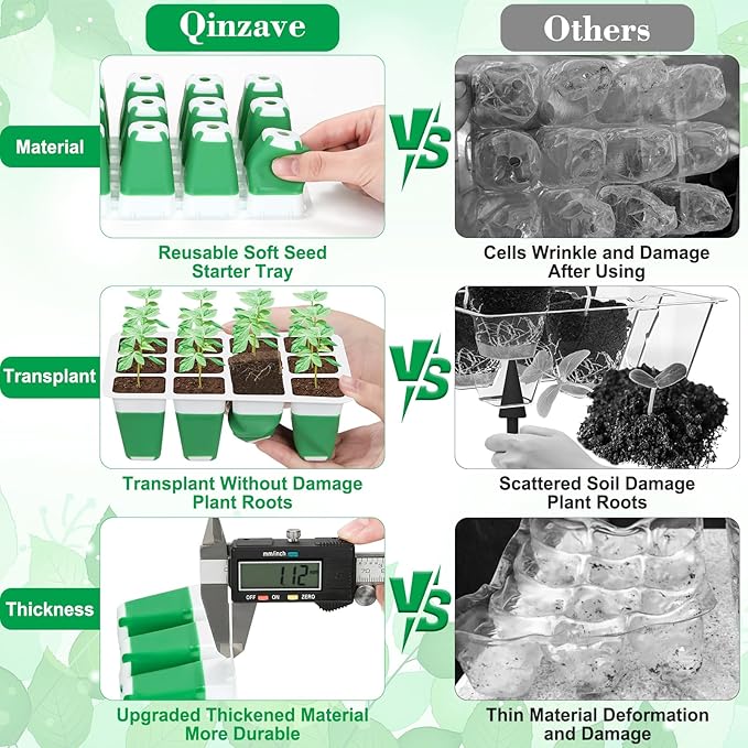 Reusable Silicone Seed Starter Tray 60 Cells Seed Starter Kit with Humidity Adjustable Dome and Lid Plant Germination Trays with Repotting Mat 5 Packs Germination Kit for Seeds Grow Starting