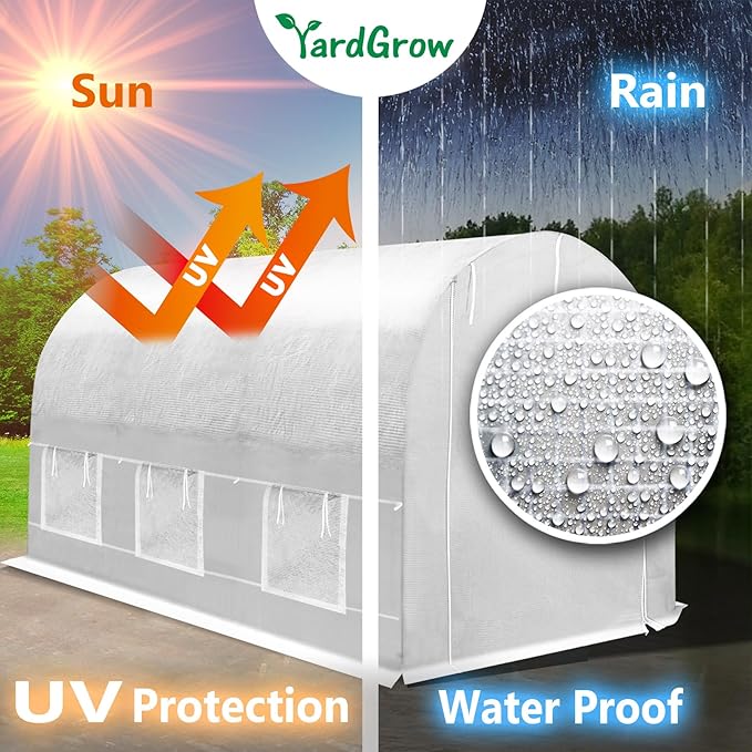 YardGrow 2-Doors Replacement Greenhouse Cover for Larger Walk in Outdoor Yard Plant Gardening Hot House Cover ONLY (12'x7'x7' White)