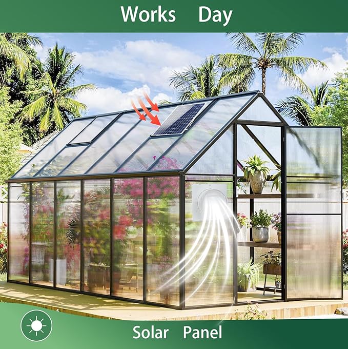 Solar Exhaust Fan 25W Waterproof Solar Panel 8 Inch Ventilation Vent Fan for GreenhouseChicken CoopShed Garage Attic Barn Workshop Outside14.8ft Cable