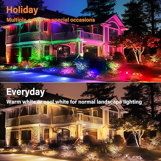 Low Voltage RGBW LED Landscape Lights Spot Lights Outdoor for Yard Garden Decor Spotlight 12V-24V Low Voltage Landscape Lighting with 16 Color Changing and Remote IP68 Waterproof (6)