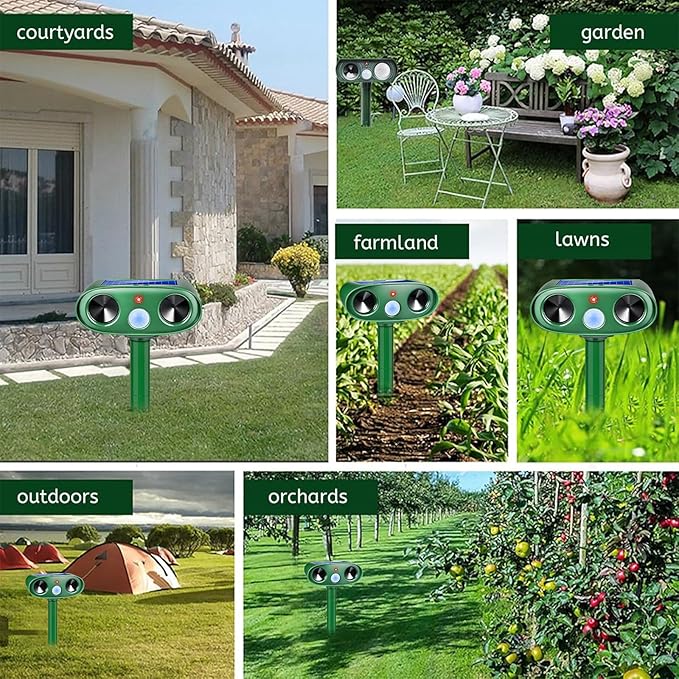 2026 Ultrasonic Solar Animal Repellent Outdoor Motion Activated Cat Repellent Outdoor Waterproof for Yard &amp Garden Effective Rabbit Deer Raccoon Squirrel Coyote Deterrent Device 4 Pack