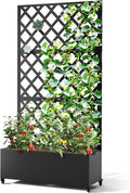 Metal Planter Box with Trellis &amp Wheels Raised Garden Bed with Privacy Screen Outdoor Standing Flower Beds with Drainage Hole for Climbing Plants Vine 35.4 L x 15.7 W x 70.9 H Black